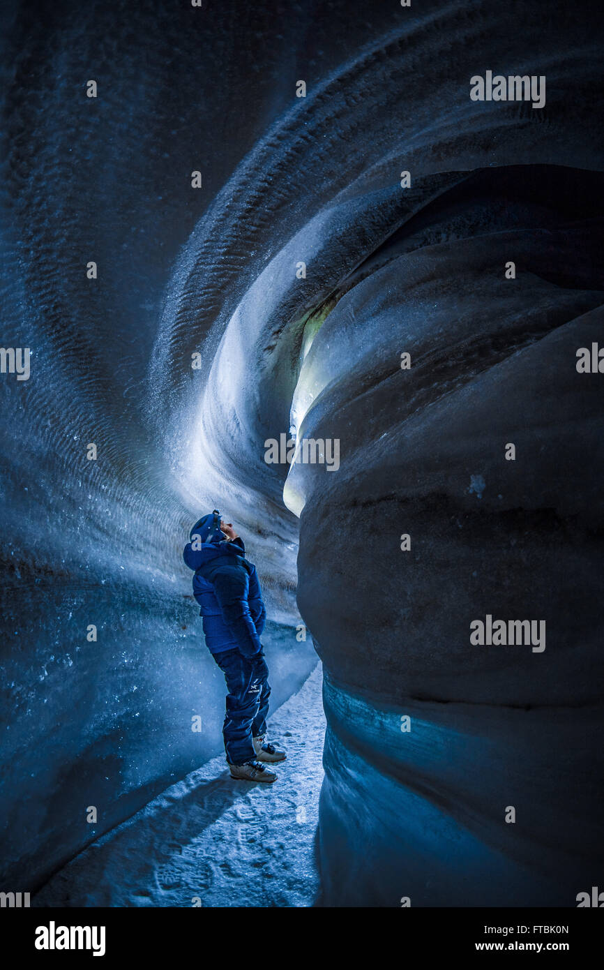 Larsbreen ice cave, Spitsbergen, Svalbard Stock Photo