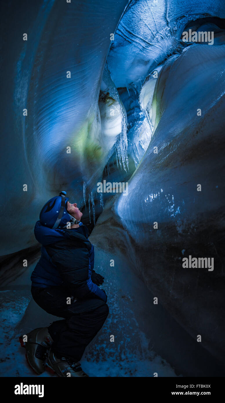 Larsbreen ice cave, Spitsbergen, Svalbard Stock Photo