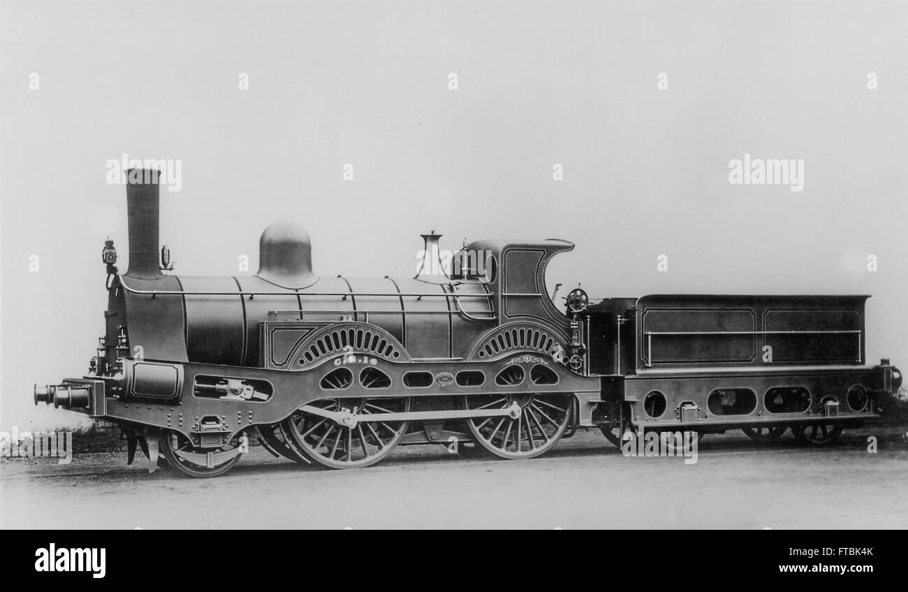 Caledonian Railway 2-4-0 steam locomotive No.14 built in 1871 in photographic grey Stock Photo