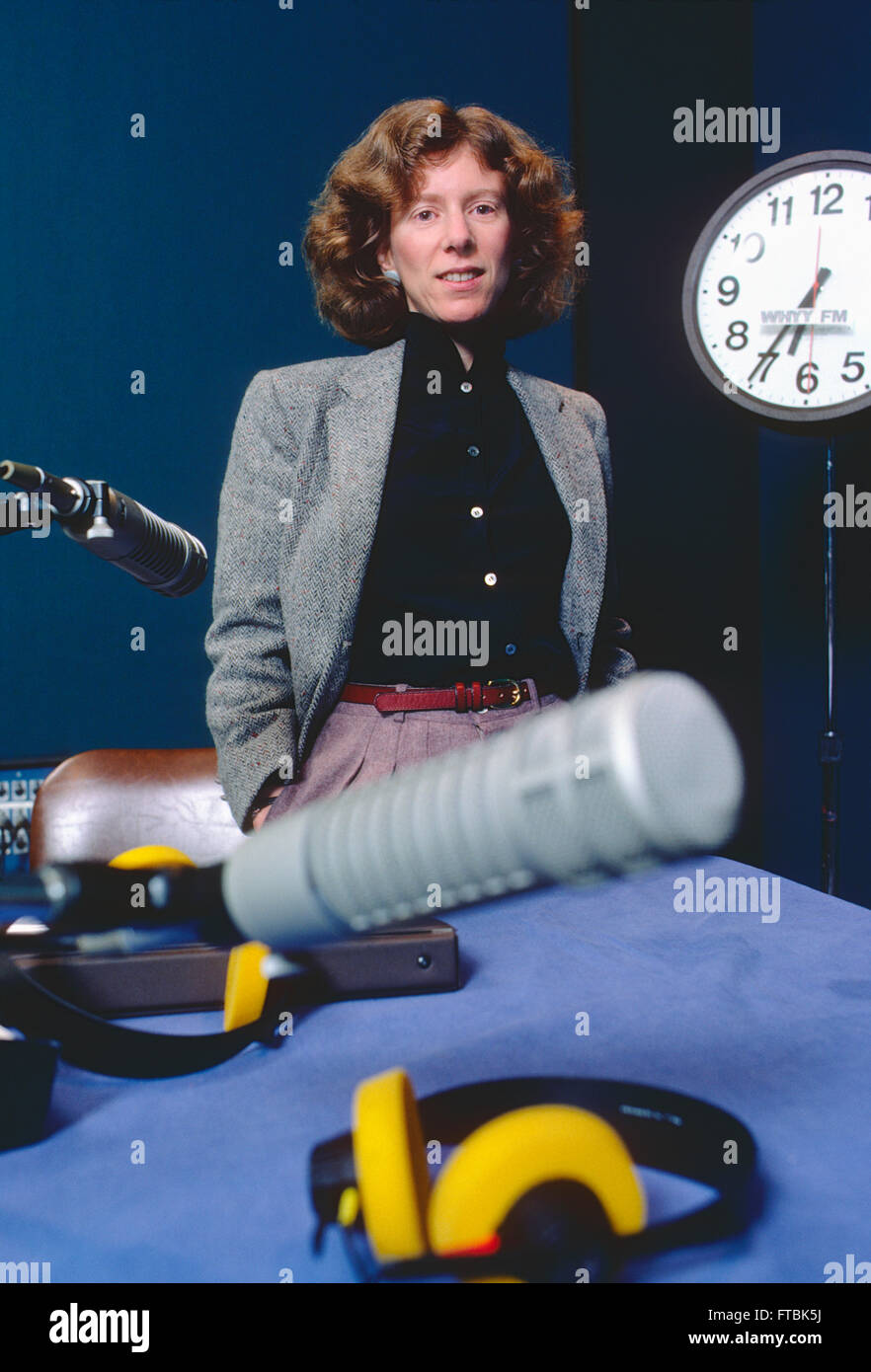 Portrait of Terry Gross, host of National Public Radio's 'Fresh Air'; WHYY FM studio; Philadelphia; Pennsylvania; USA Stock Photo