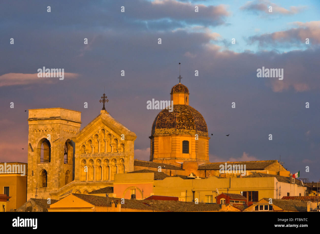 Detail of Cagliari downtown panoramic view at sunset in Sardinia Stock Photo