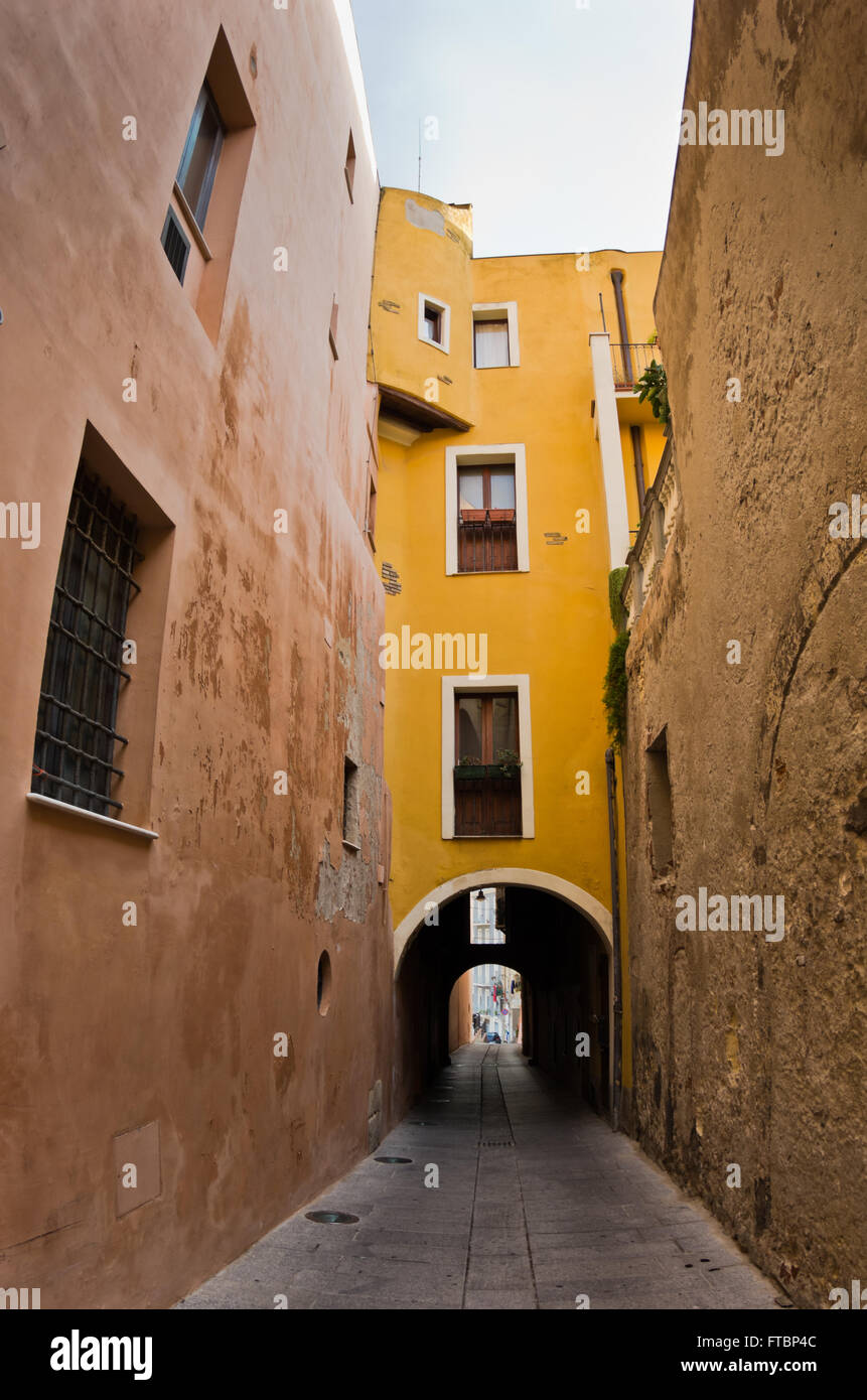 Narrow streets of Cagliari downtown in Sardinia Stock Photo