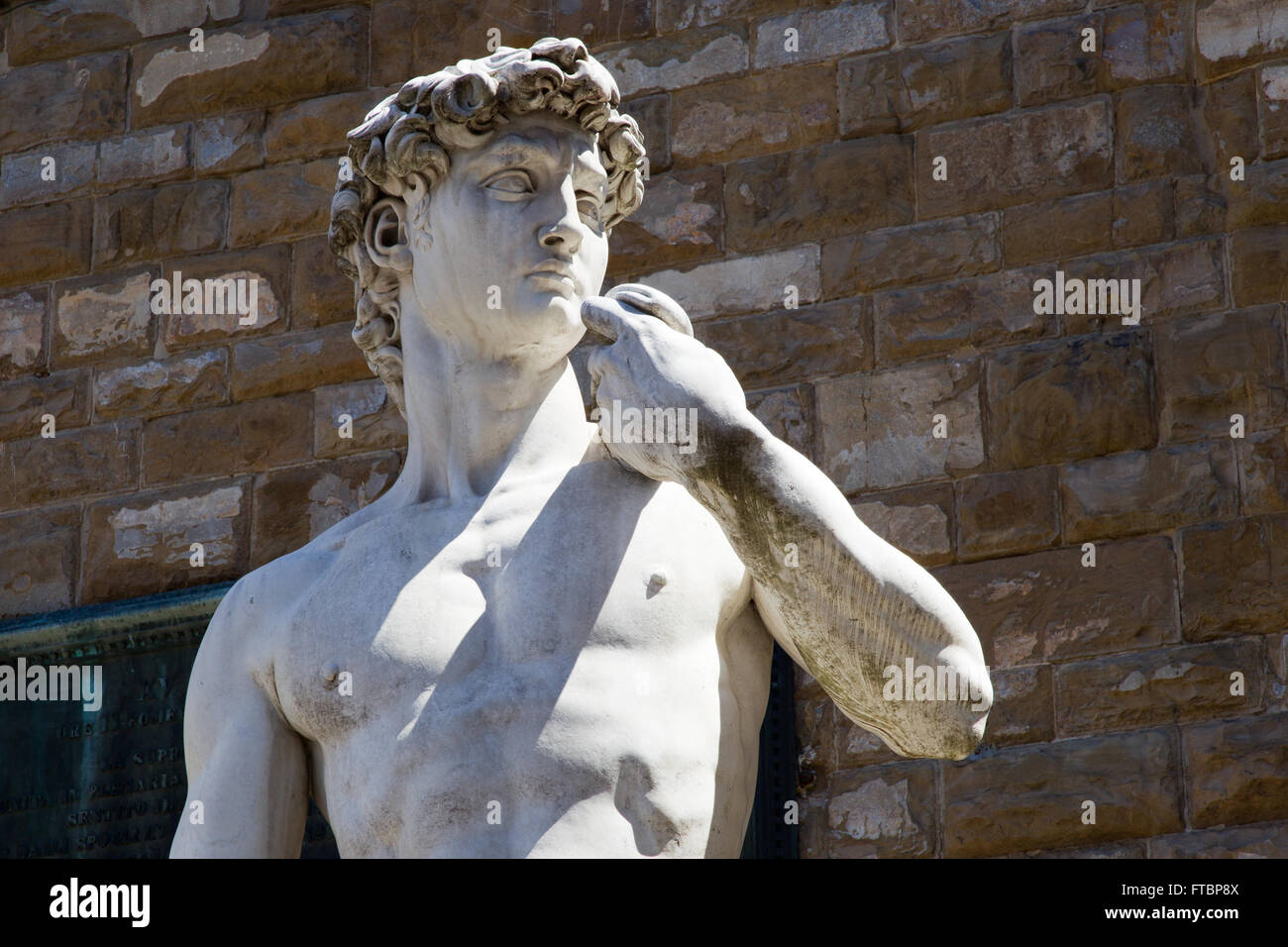 Copy of the statue of David by Michelangelo In the Piazza della Signoria, Florence, Italy. Stock Photo