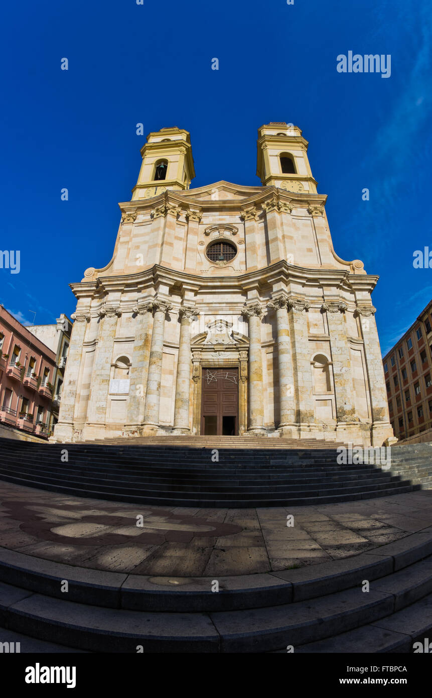 Entrance to Saint Anne church at Cagliari historical downtown in Sardinia Stock Photo