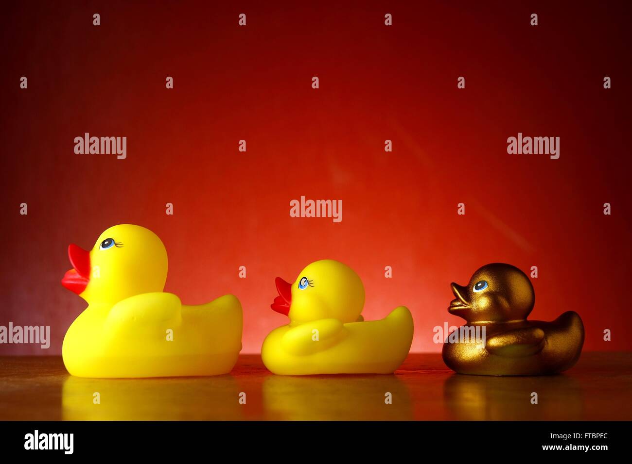 Rubber duckies and golden rubber duckling Stock Photo - Alamy