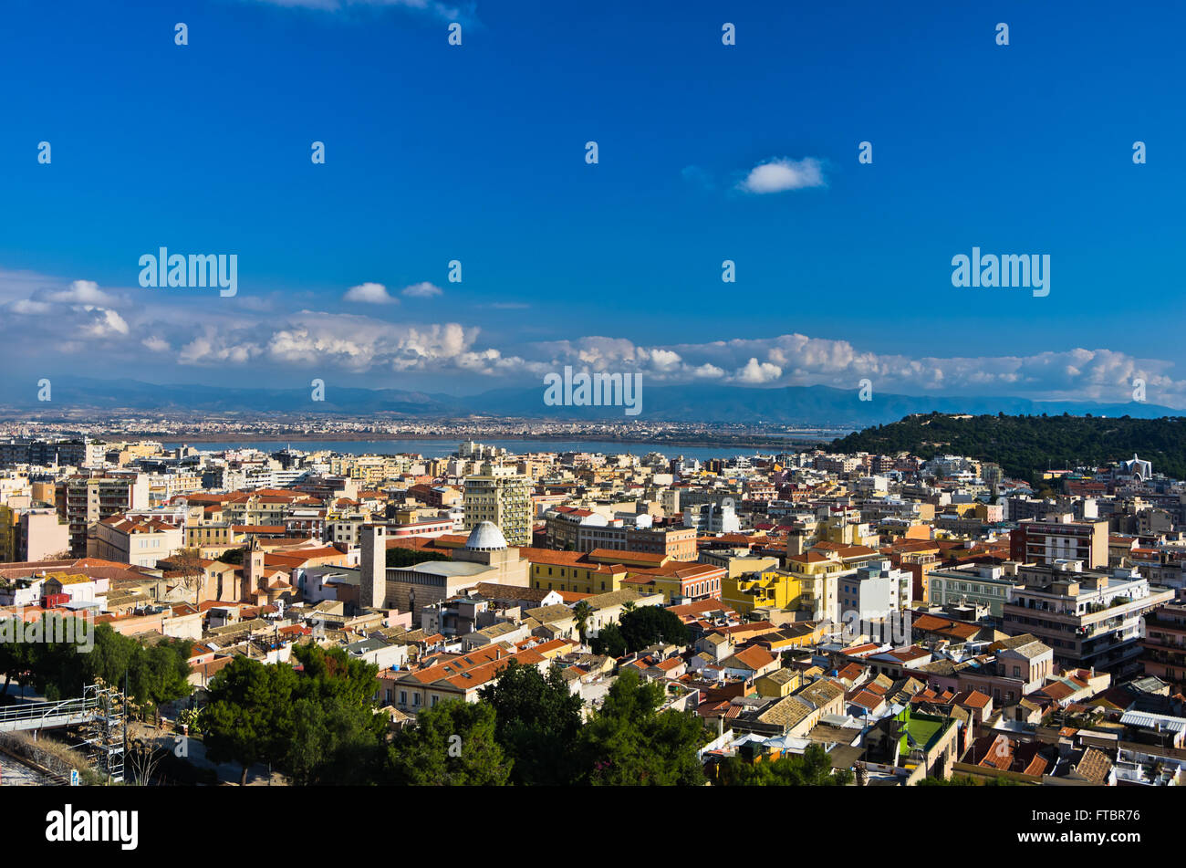 Wide panoramic view of Cagliari from Castello walls, Sardinia Stock Photo