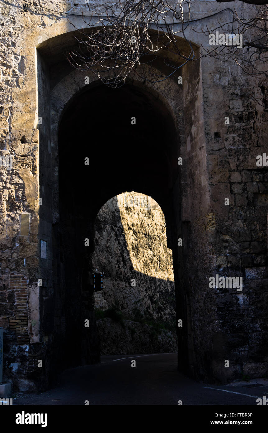 Narrow fortress gates at Castello downtown in Cagliari, Sardinia Stock Photo