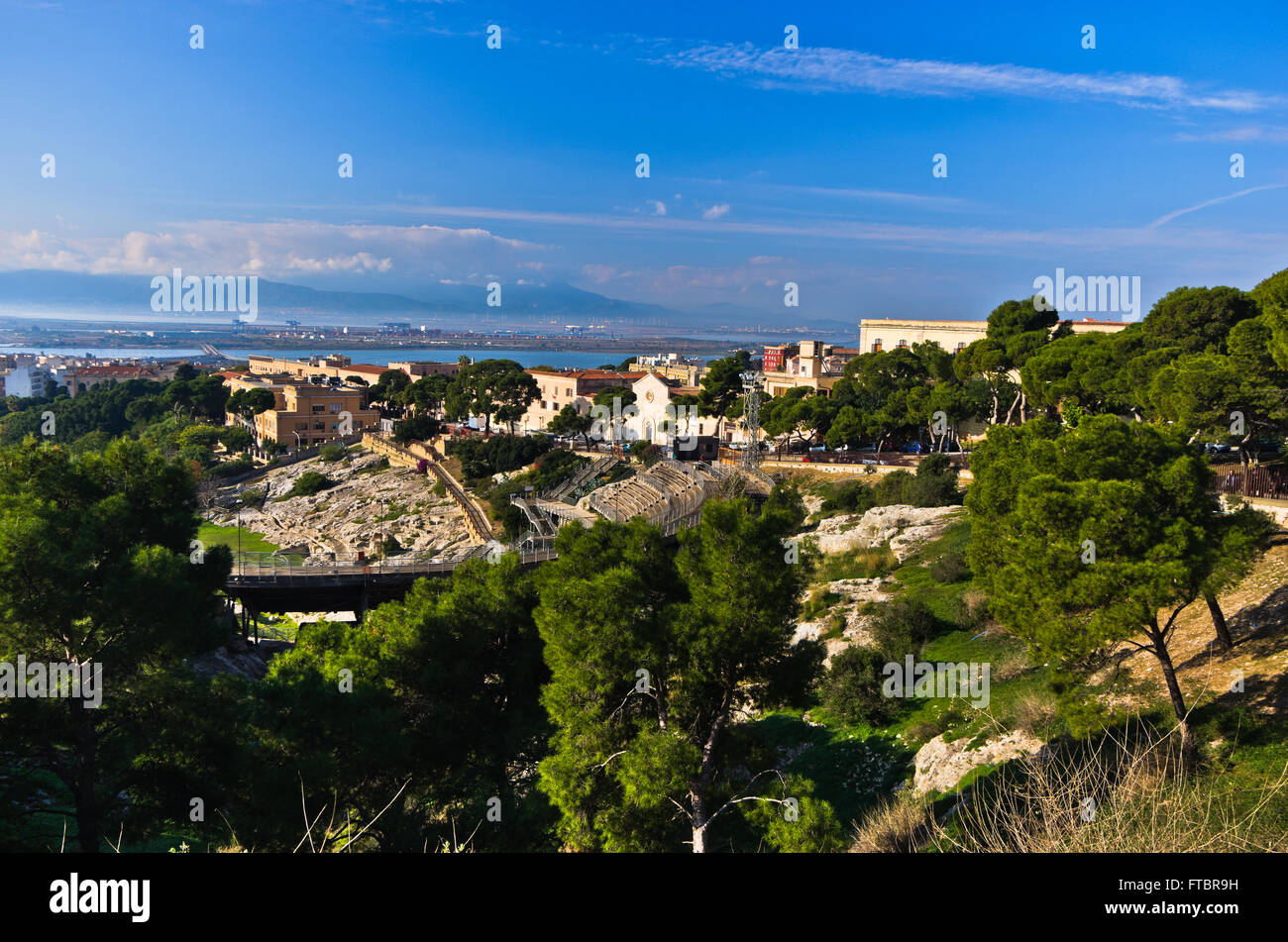 Viewpoint above old roman amphitheater in Cagliari, Sardinia Stock Photo