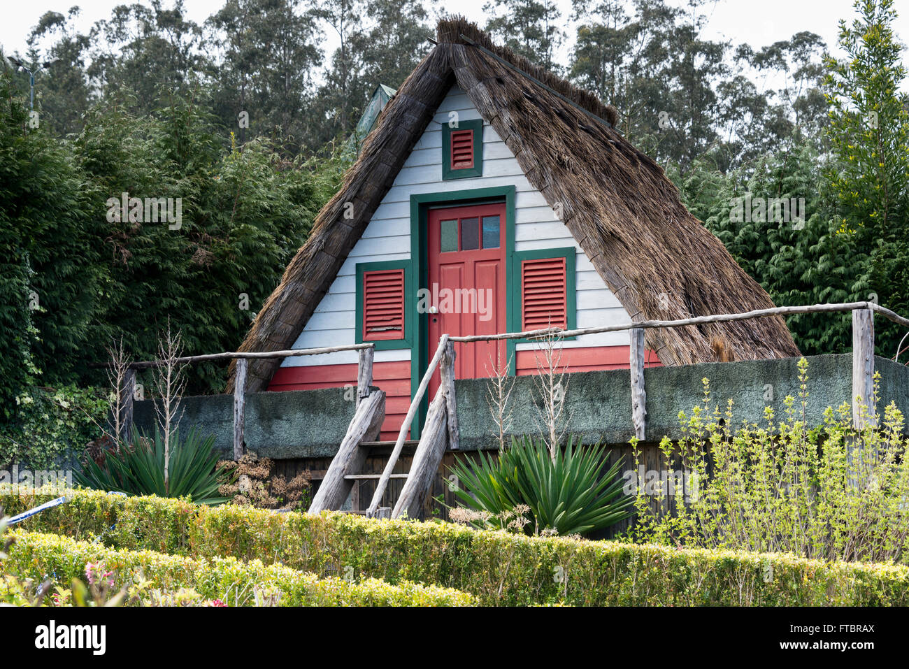 Typical old houses on Santana, Madeira island, Portugal Stock Photo