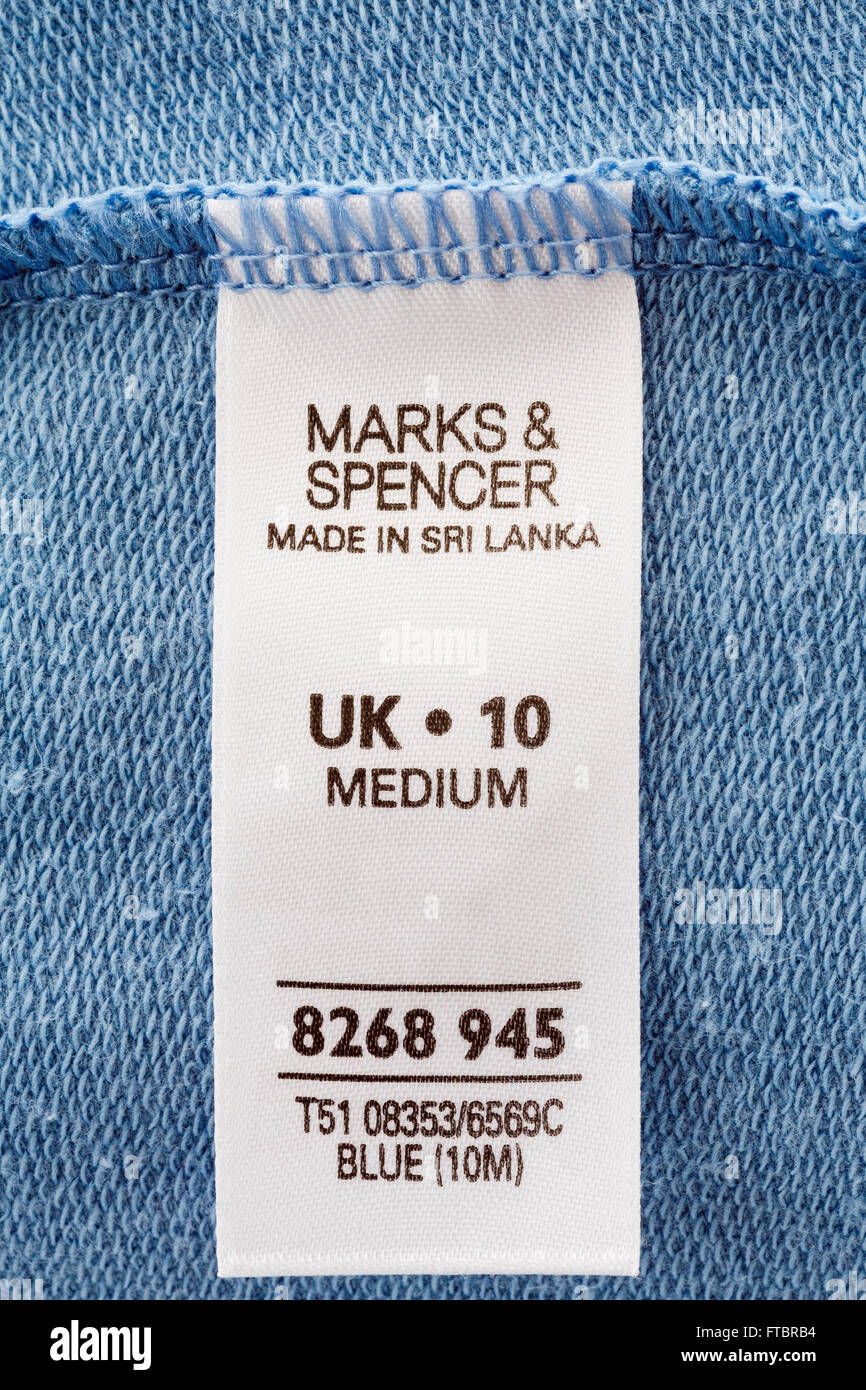 Marks and Spencer clothing label sewn inside a garment made in Sri ...