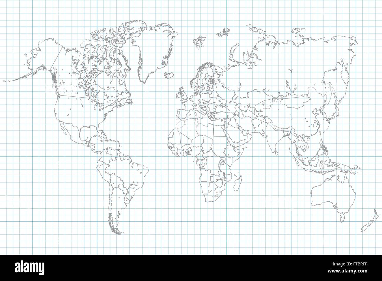 World Map Illusration On A School Graph Paper Stock Vector