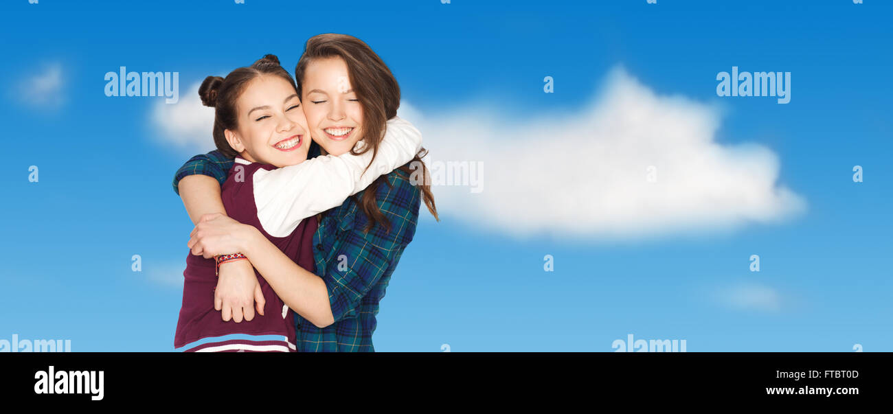 happy smiling pretty teenage girls hugging Stock Photo - Alamy