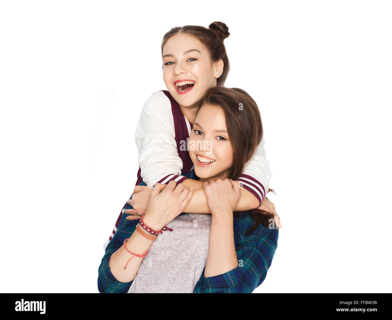 happy smiling pretty teenage girls hugging Stock Photo - Alamy