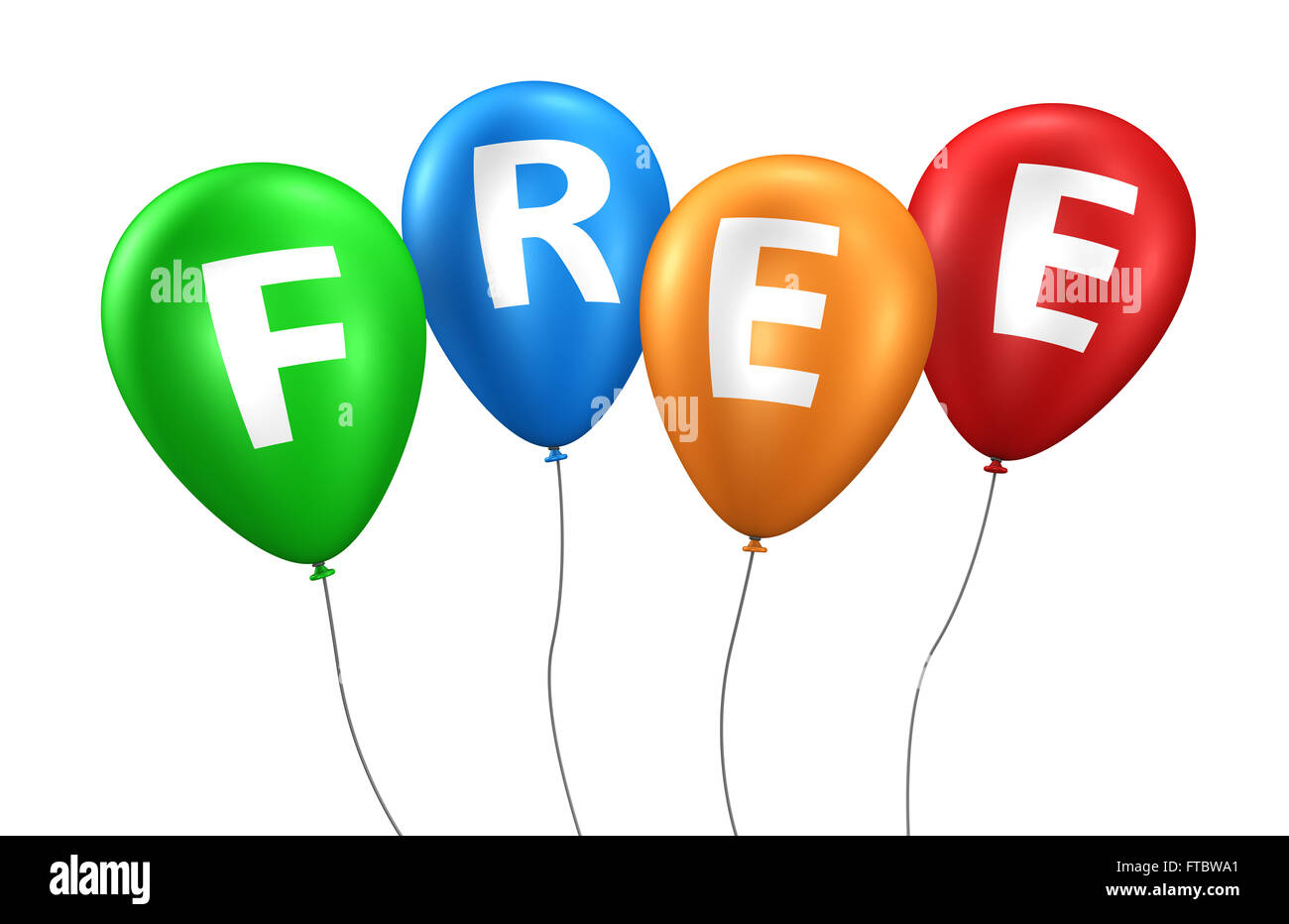 Website, Internet and blog concept with free word and sign on colorful balloons 3D illustration isolated on white background. Stock Photo