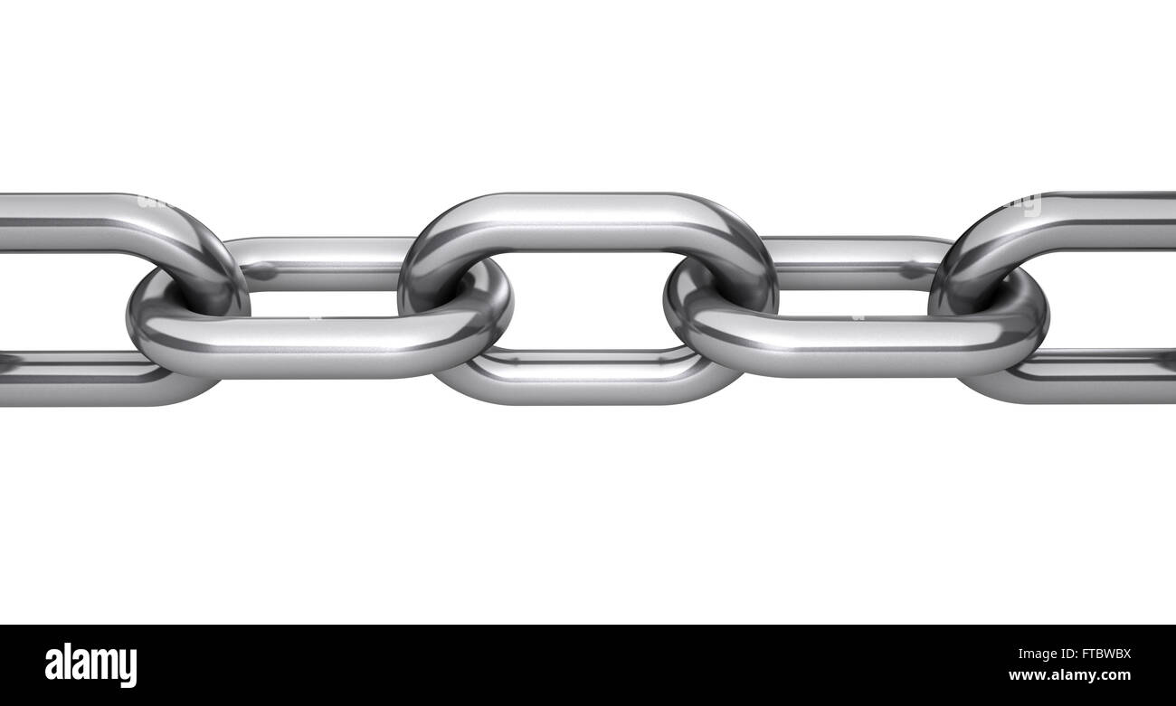 Steel chain links and business teamwork concept closeup 3D illustration isolated on white background. Stock Photo