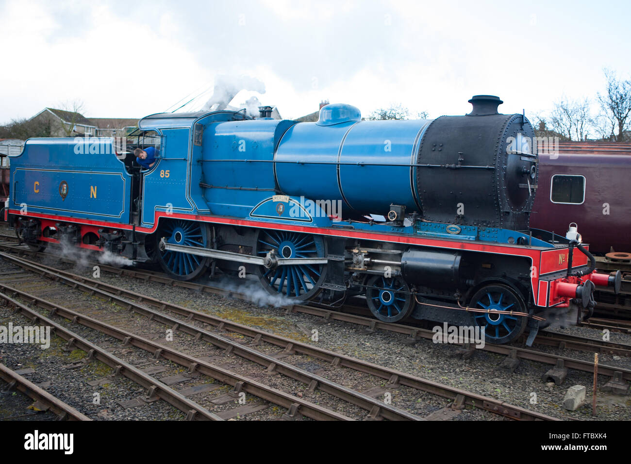 Whitehead, Co Antrim,UK 28th March 2016 . The GNRI Merlin Steam Engine ...