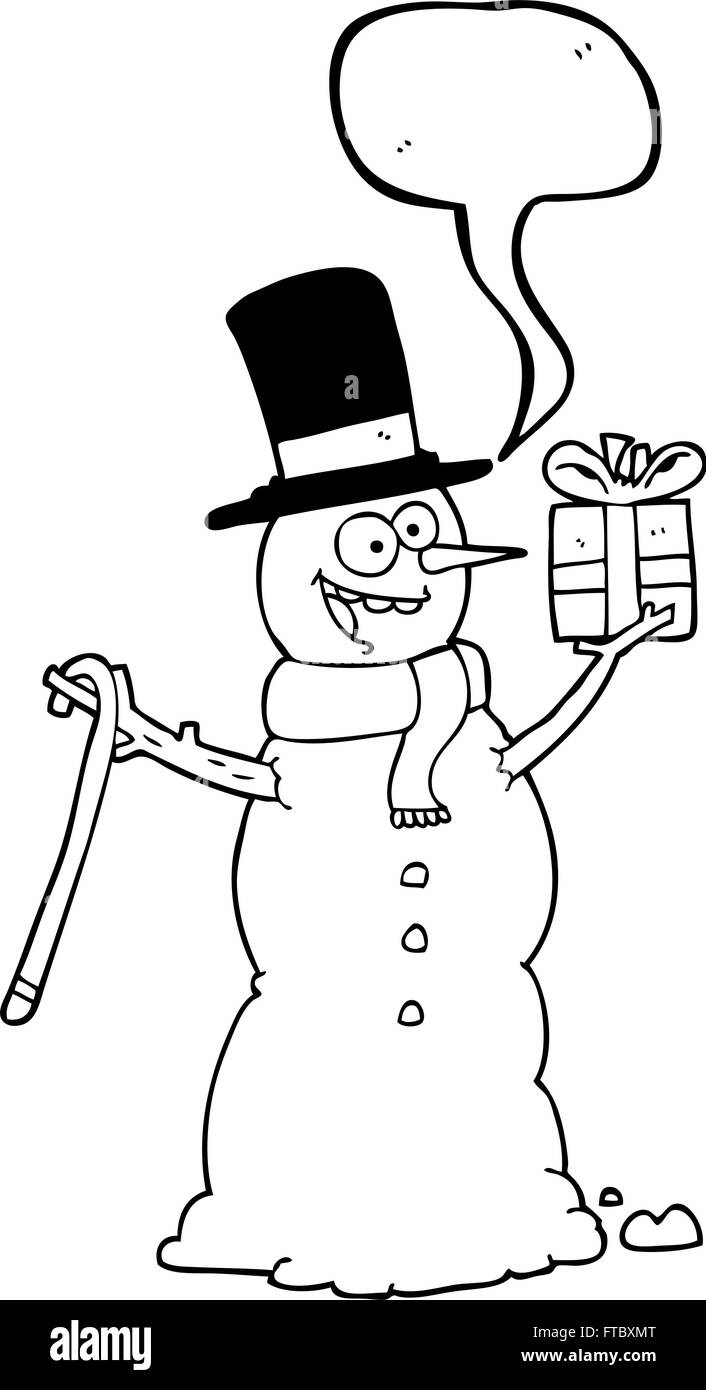 freehand drawn speech bubble cartoon snowman holding present Stock ...