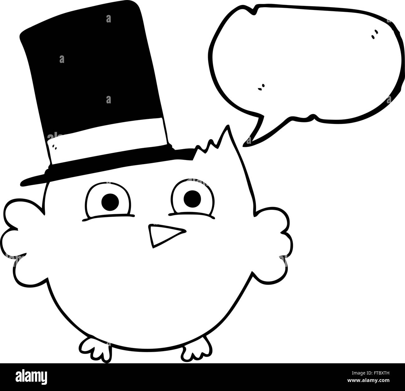 freehand drawn speech bubble cartoon little owl with top hat Stock ...