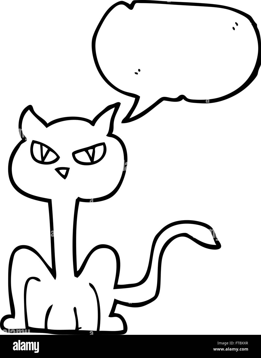 Freehand Sketch Illustration Of Angry Cat, Kitten Doodle Hand