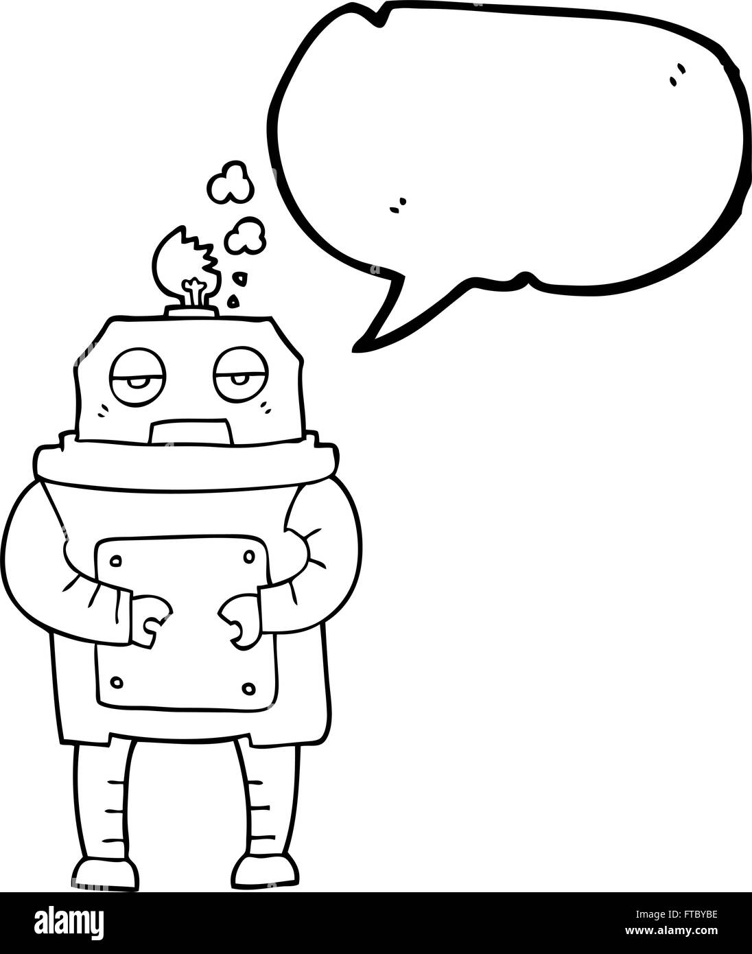 Cartoon malfunctioning robot bubble Black and White Stock Photos ...