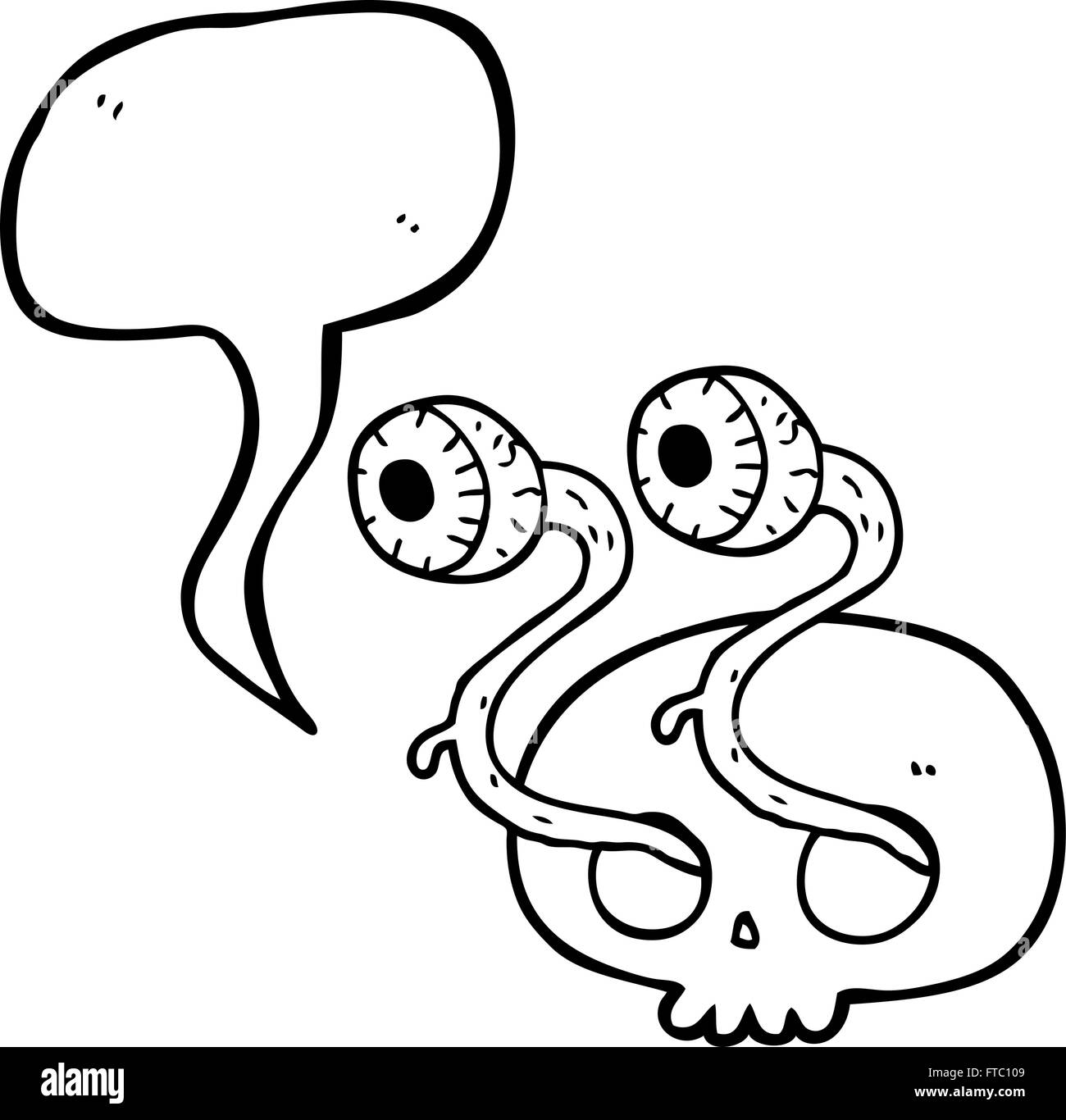 gross freehand drawn speech bubble cartoon skull with eyeballs Stock Vector