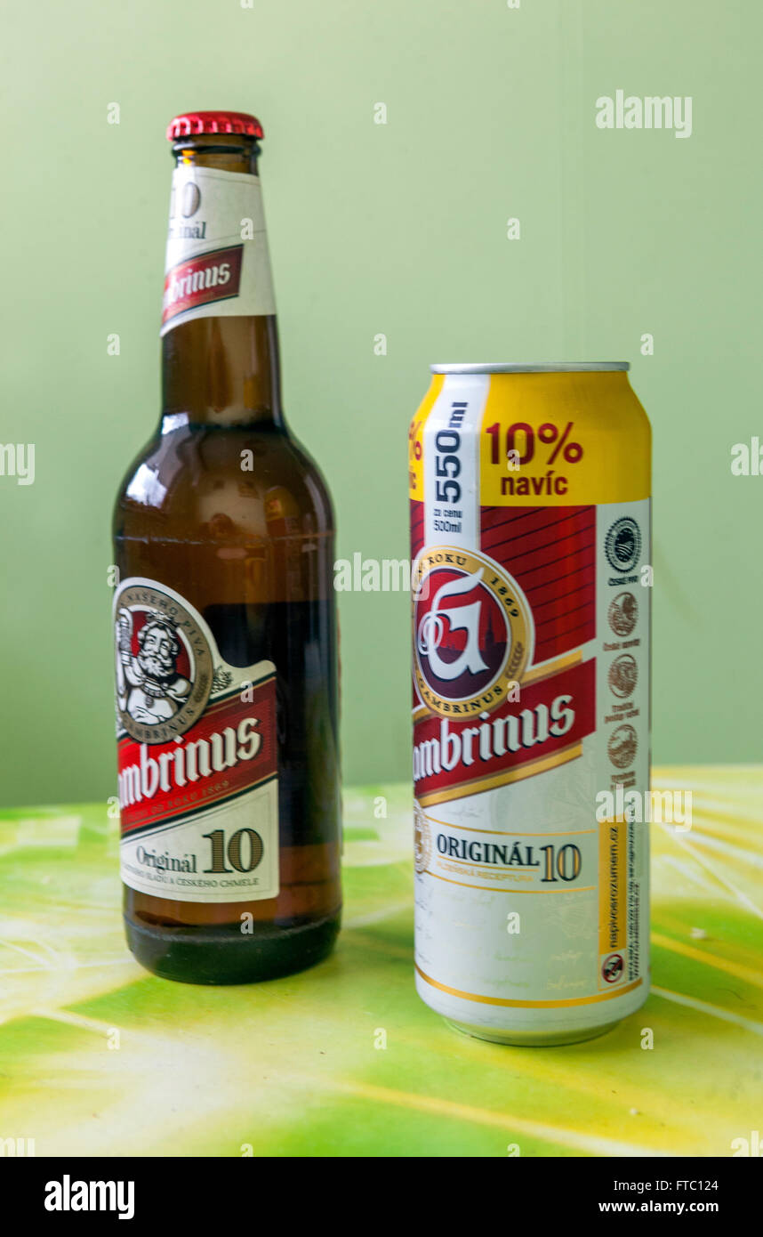 Czech beer Gambrinus can and bottle, Czech Republic Stock Photo - Alamy