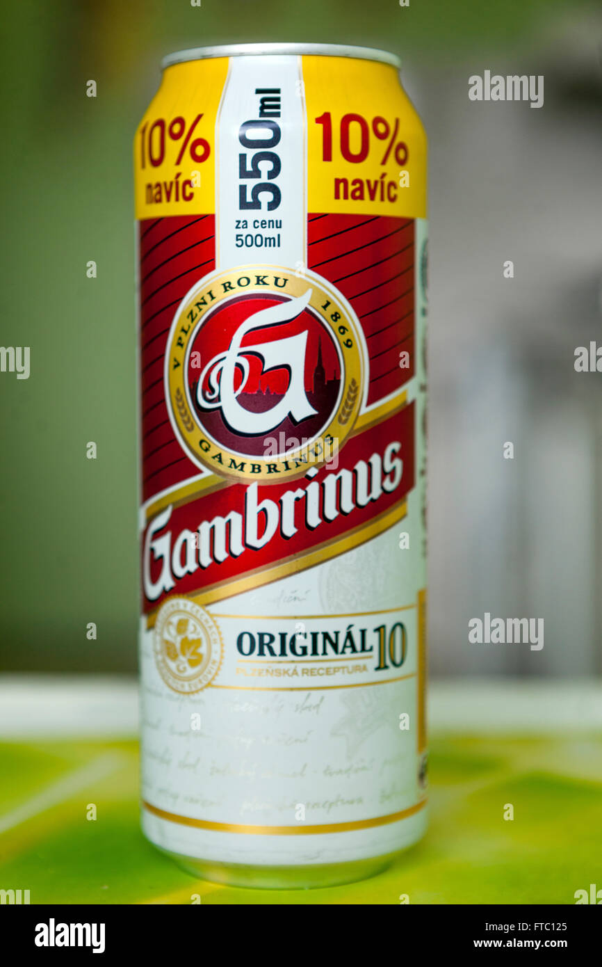 Czech beer Gambrinus from Plzen, can, Czech Republic Stock Photo - Alamy