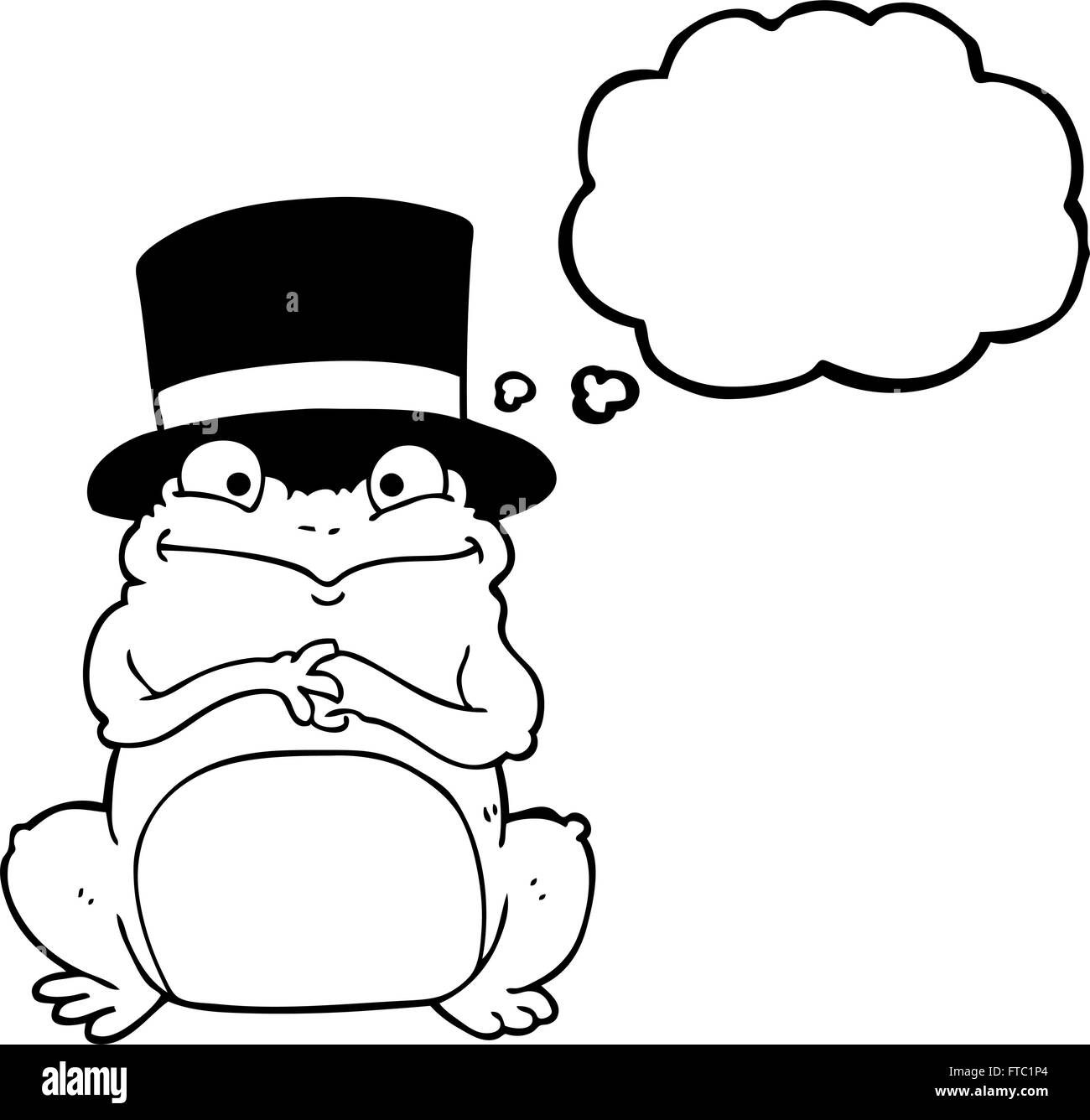 freehand drawn thought bubble cartoon frog in top hat Stock Vector