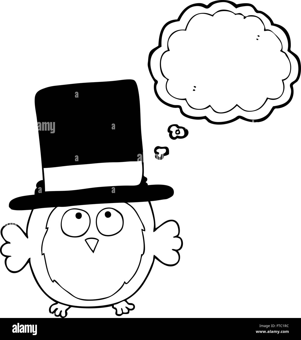freehand drawn thought bubble cartoon owl wearing top hat Stock Vector ...
