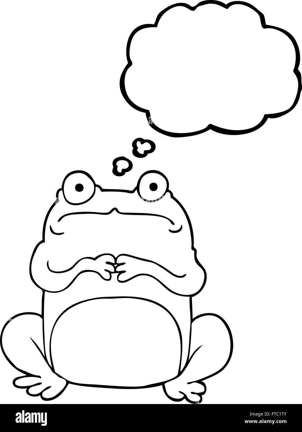 freehand drawn thought bubble cartoon nervous frog Stock Vector