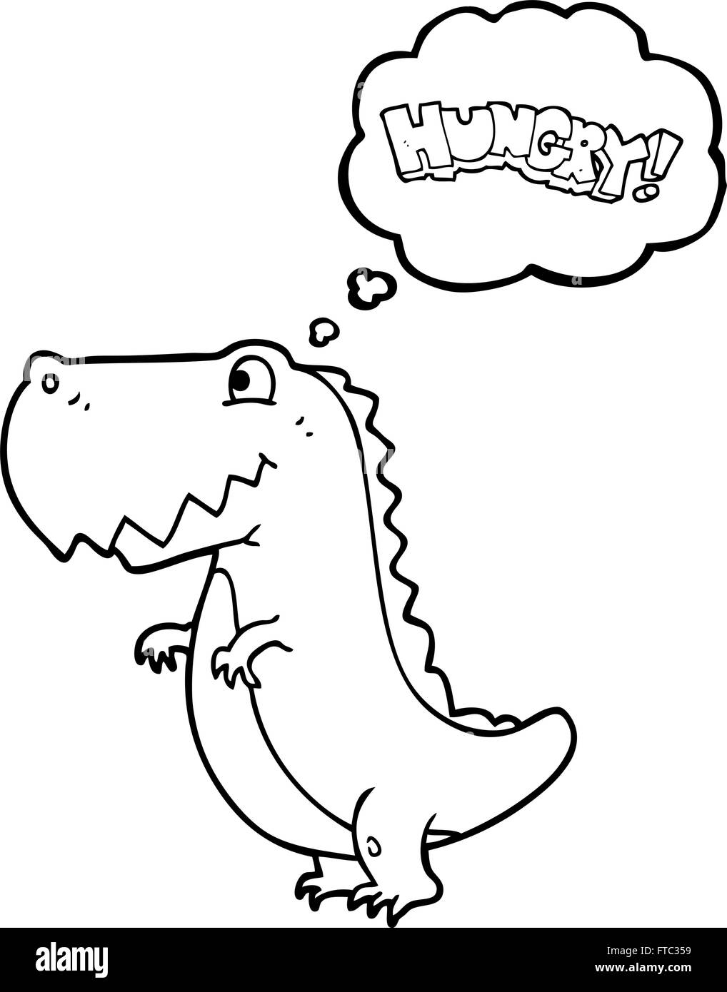 freehand drawn thought bubble cartoon hungry dinosaur Stock Vector