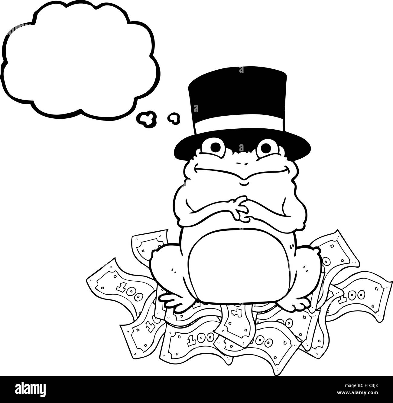 freehand drawn thought bubble cartoon rich frog in top hat Stock Vector