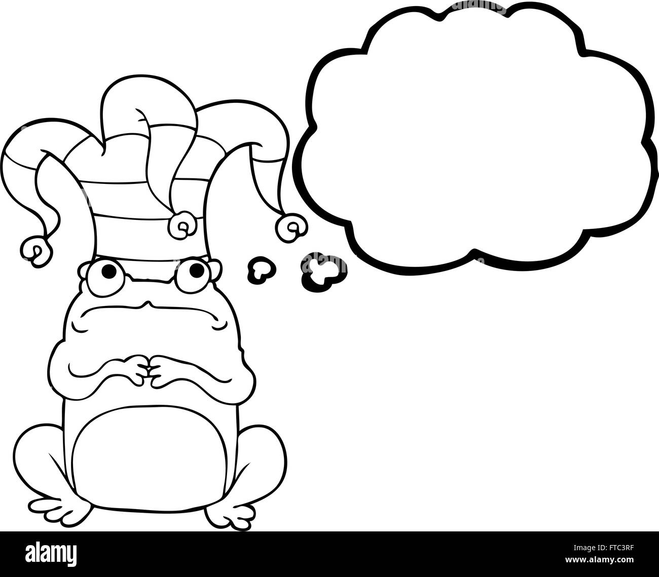 freehand drawn thought bubble cartoon frog wearing jester hat Stock Vector