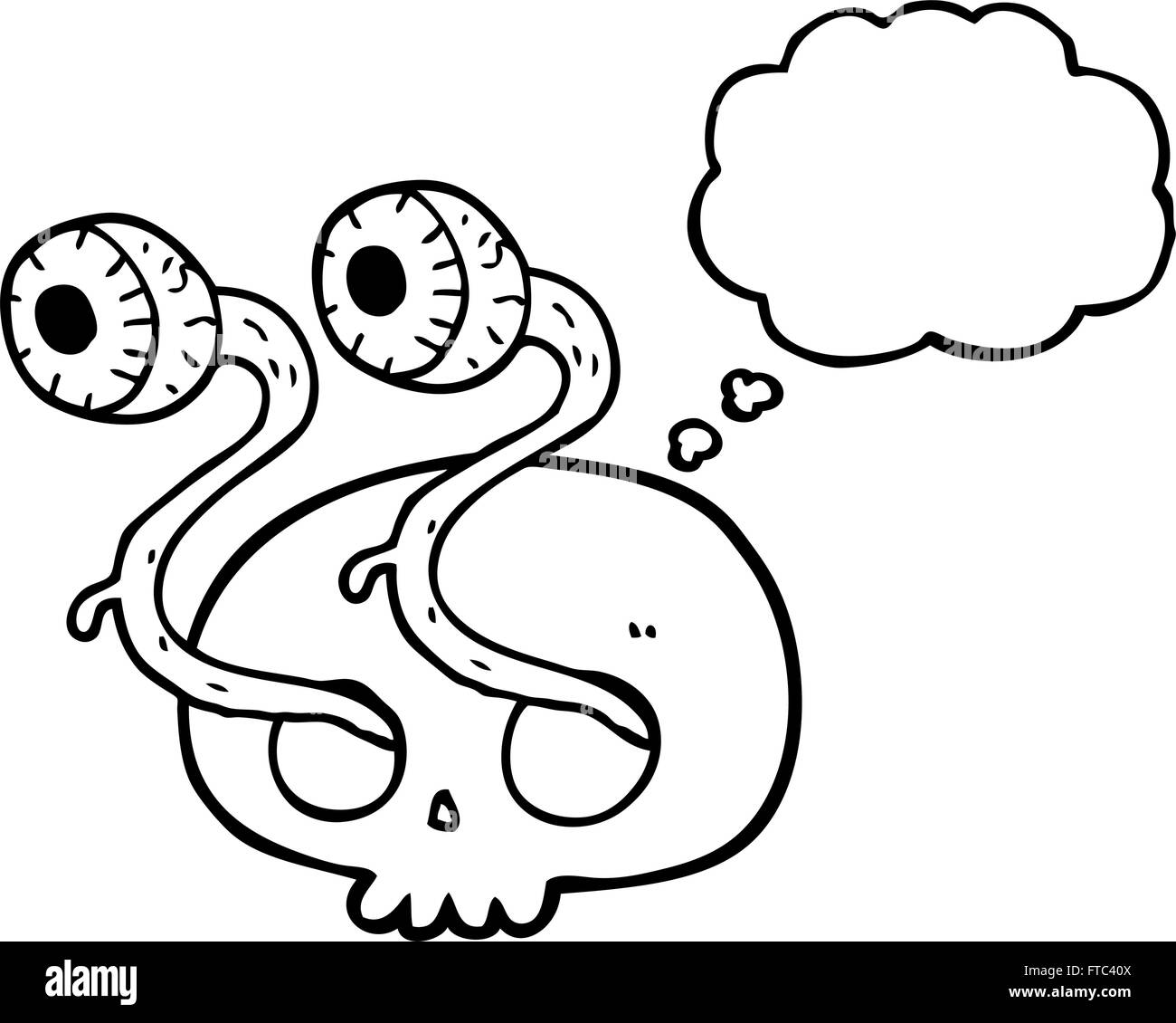gross freehand drawn thought bubble cartoon skull with eyeballs Stock Vector