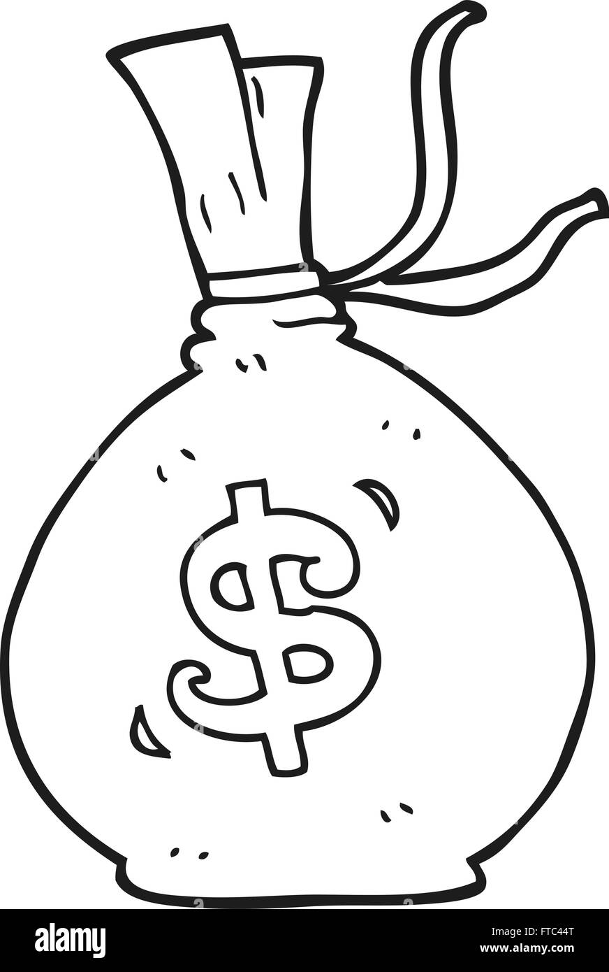 freehand drawn black and white cartoon bag of money Stock Vector Image