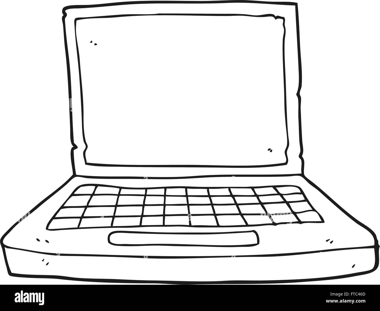 Freehand Drawn Black And White Cartoon Laptop Computer Stock