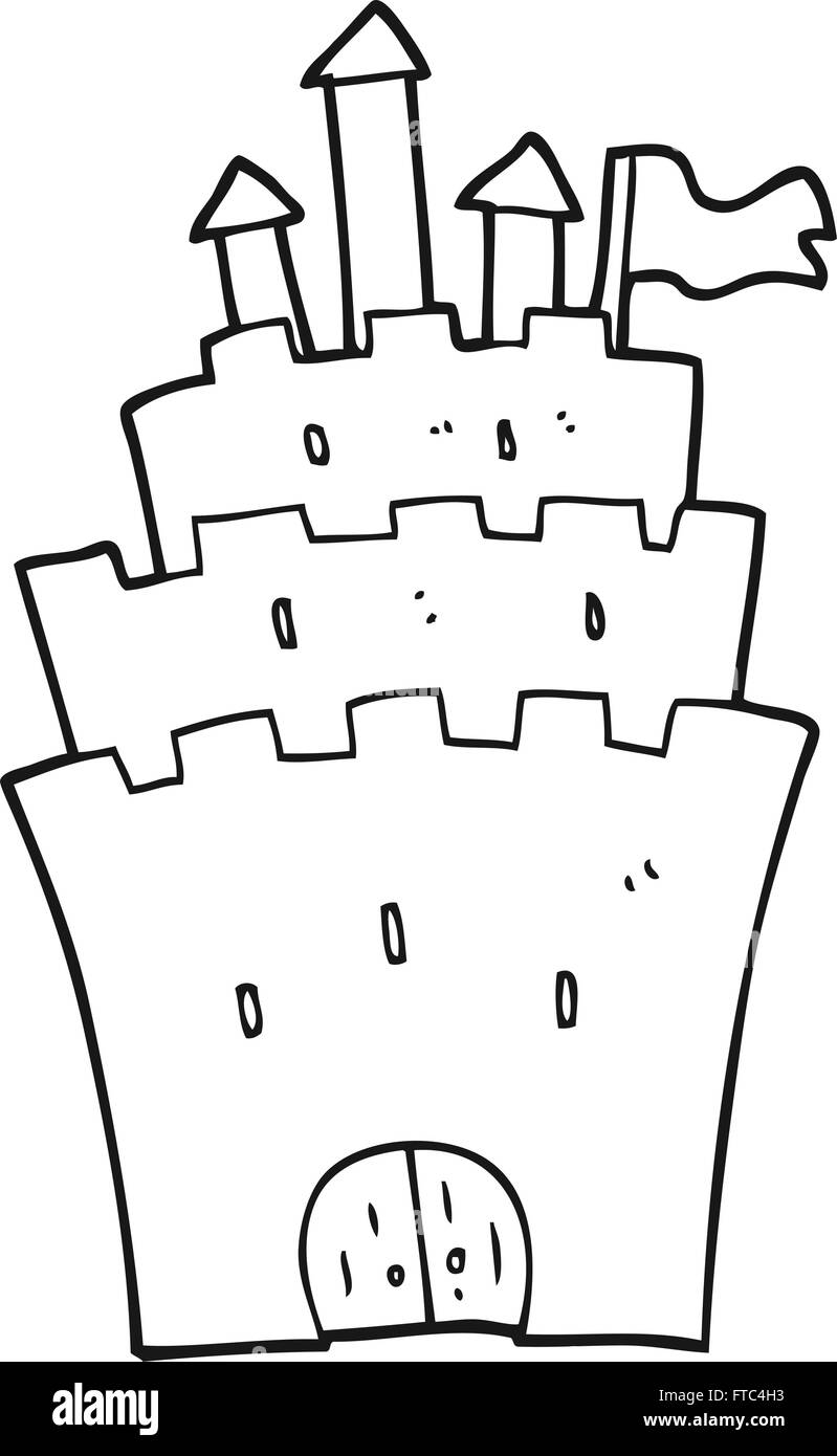 freehand drawn black and white cartoon castle Stock Vector Image & Art ...