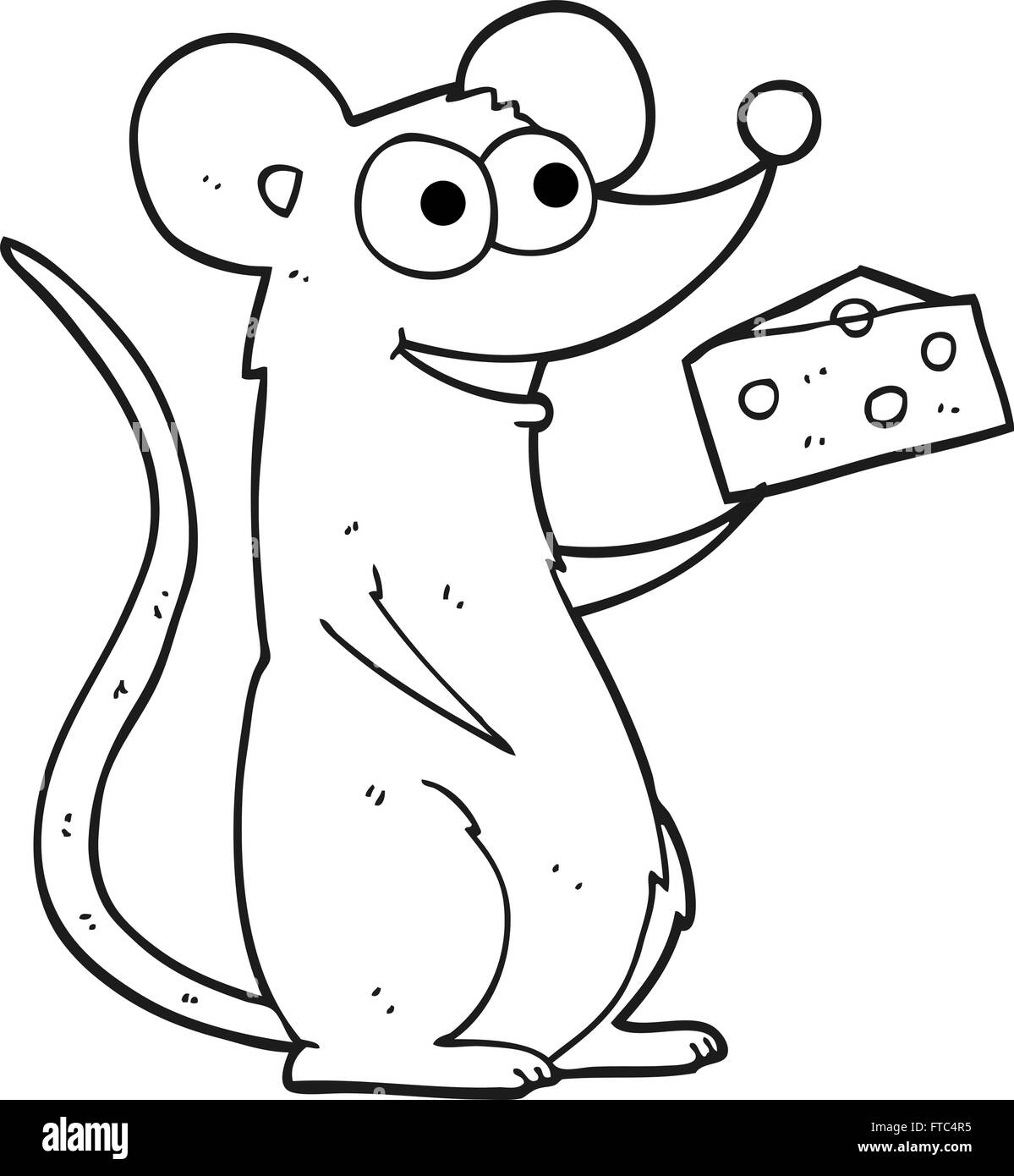freehand drawn black and white cartoon mouse with cheese Stock Vector