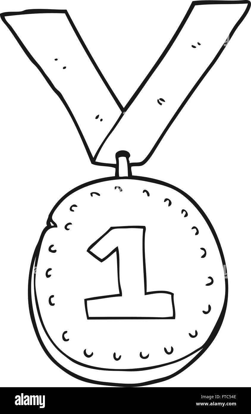 freehand drawn black and white cartoon first place medal Stock Vector