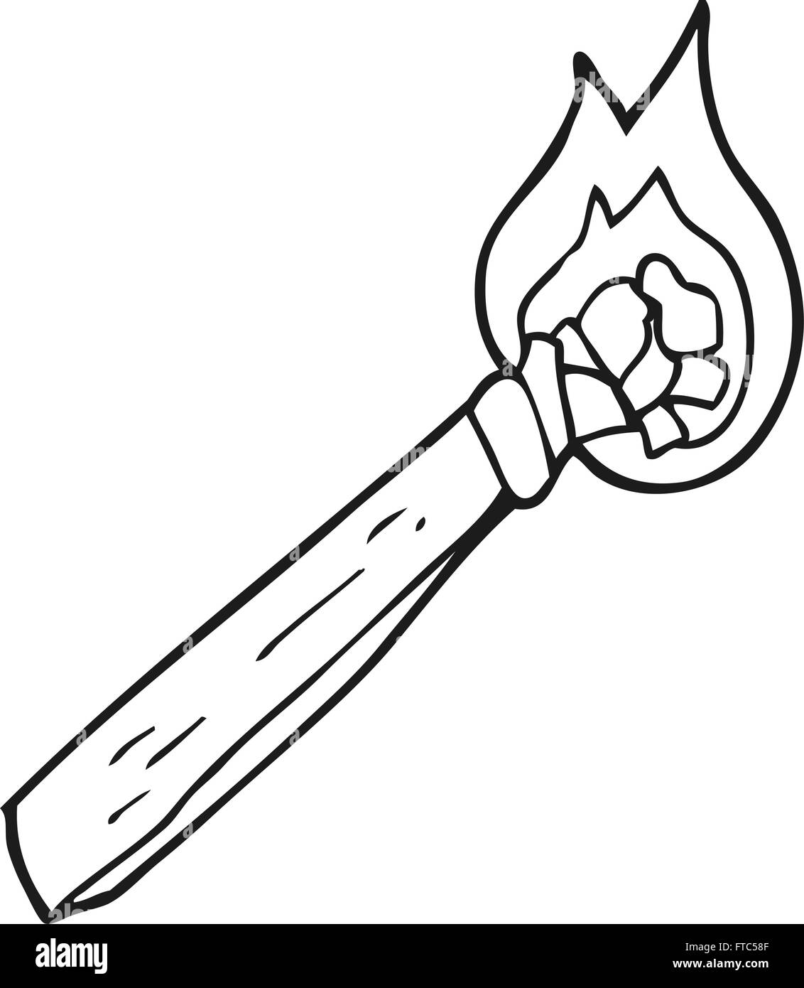 freehand drawn black and white cartoon burning wood torch Stock Vector