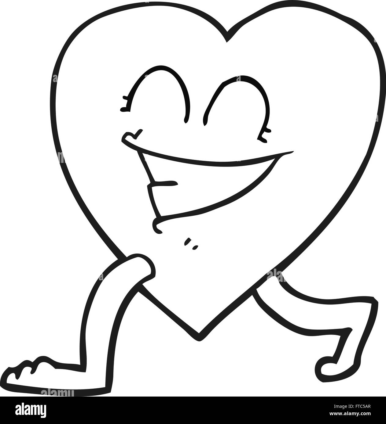 freehand drawn black and white cartoon walking heart Stock Vector Image ...