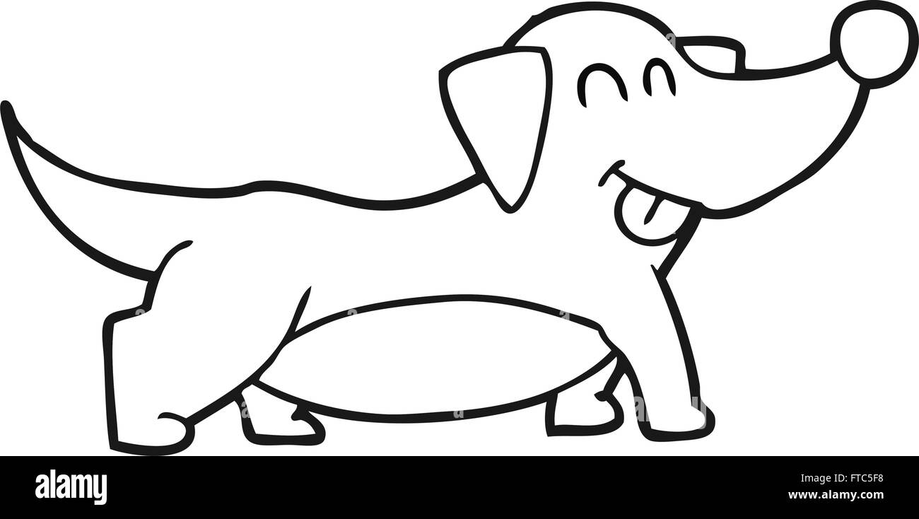 freehand drawn black and white cartoon happy little dog Stock Vector ...