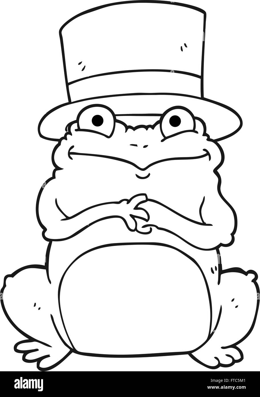 freehand drawn black and white cartoon frog in top hat Stock Vector