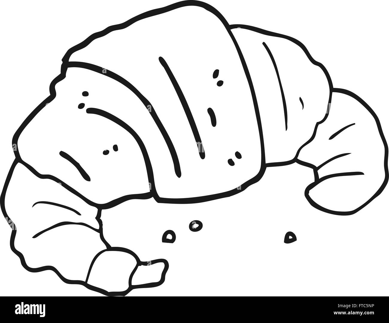 freehand drawn black and white cartoon croissant Stock Vector