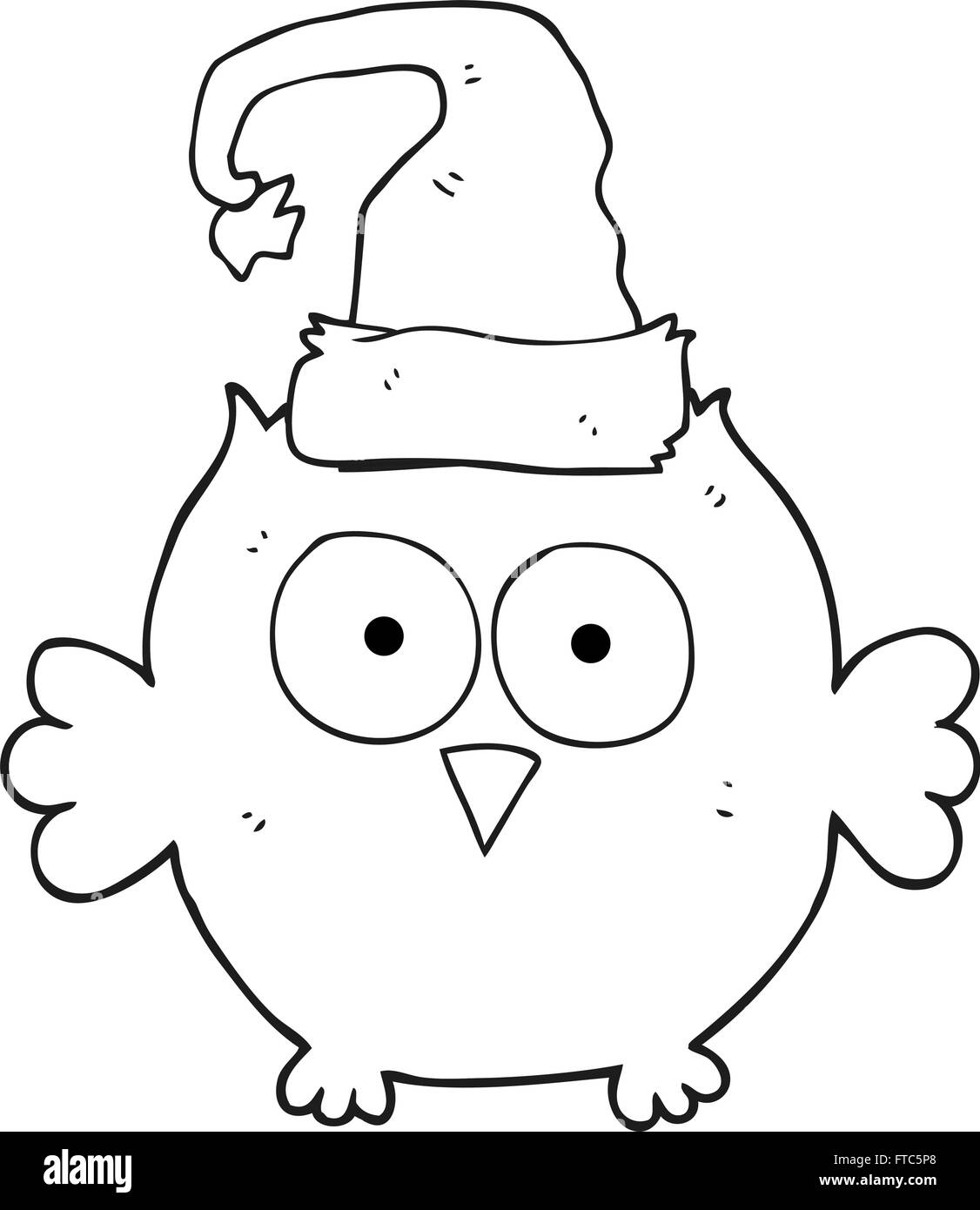 freehand drawn black and white cartoon owl wearing christmas hat Stock ...