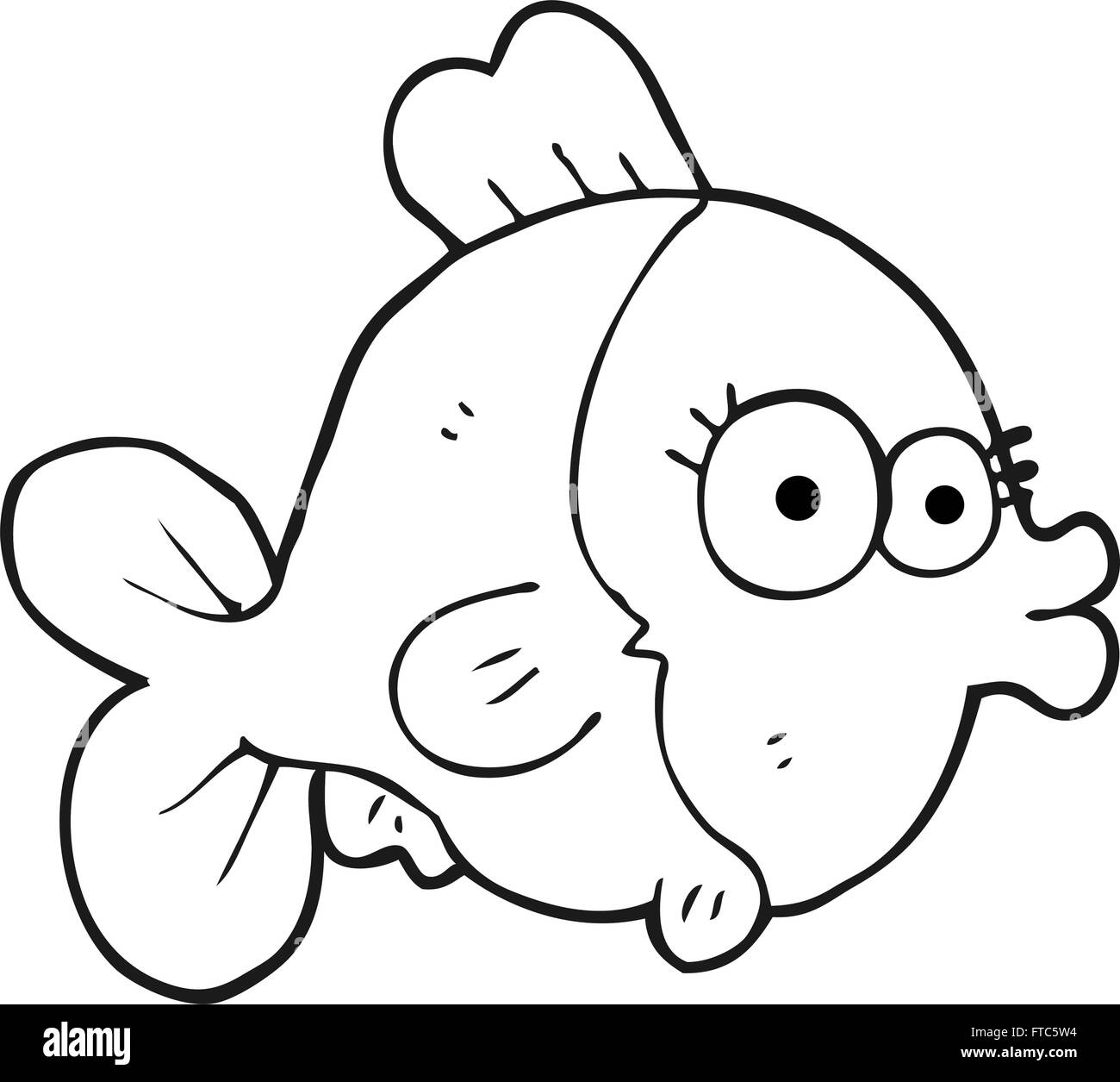 funny freehand drawn black and white cartoon fish Stock Vector Image