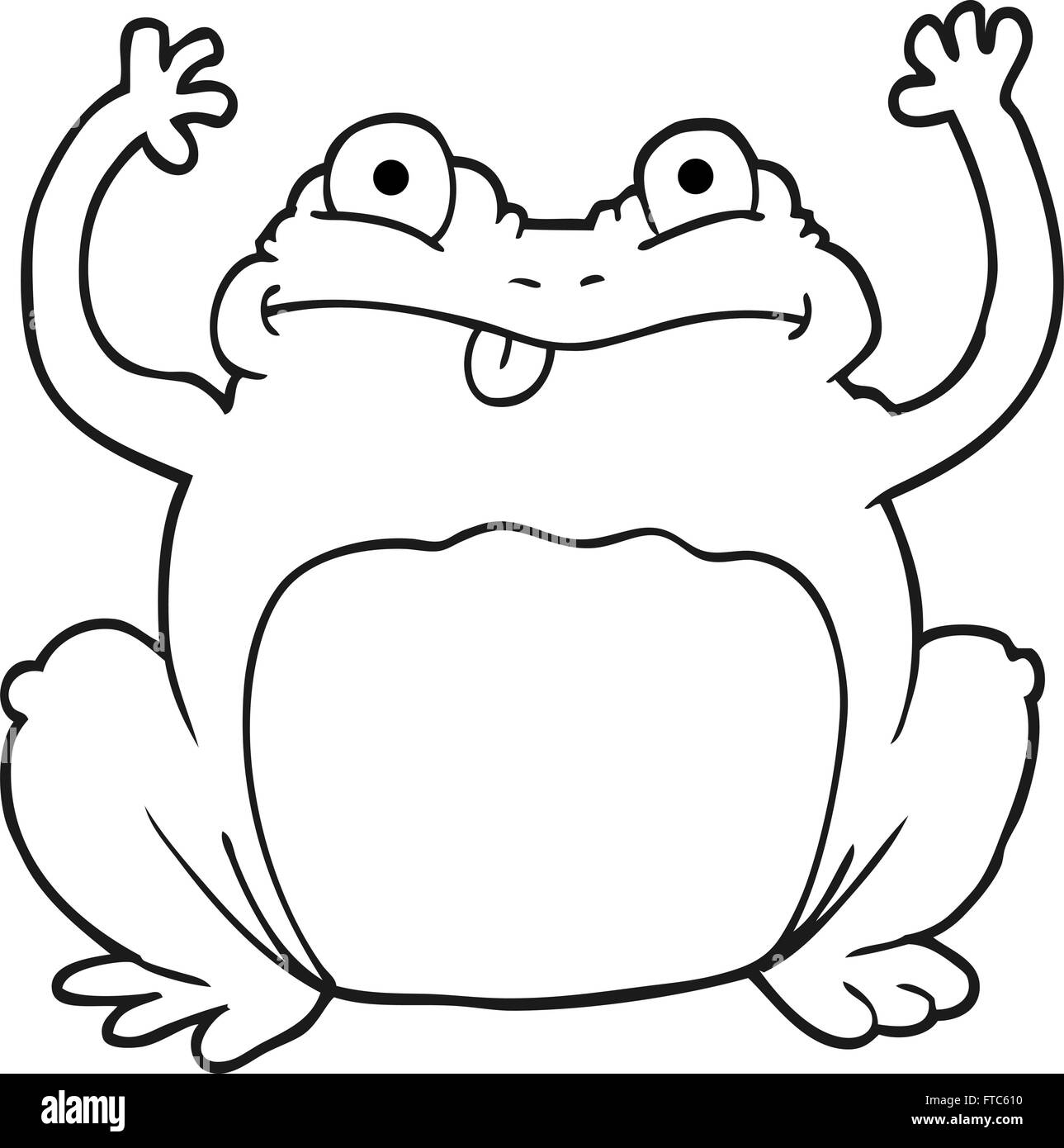 freehand drawn black and white cartoon funny frog Stock Vector
