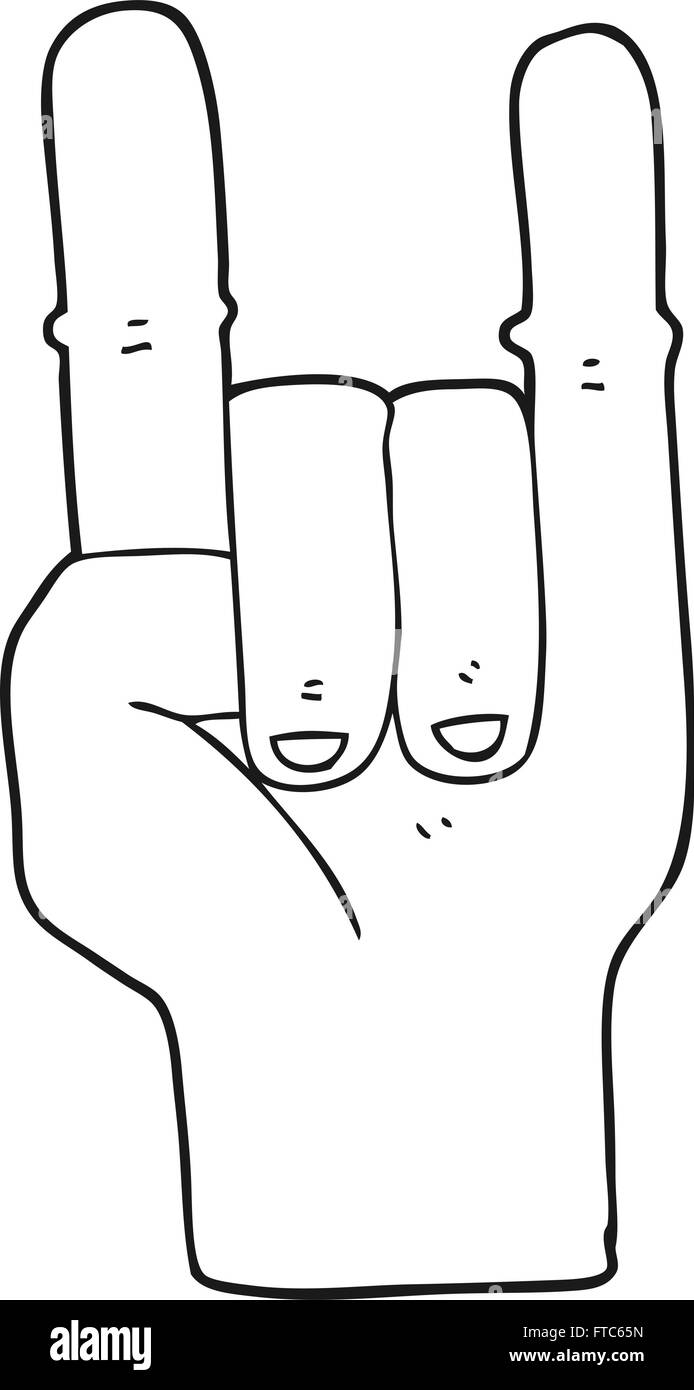 freehand drawn black and white cartoon devil horns hand symbol Stock