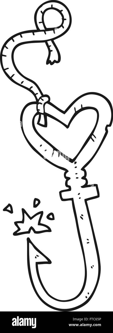freehand drawn black and white cartoon love heart fish hook Stock Vector  Image & Art - Alamy