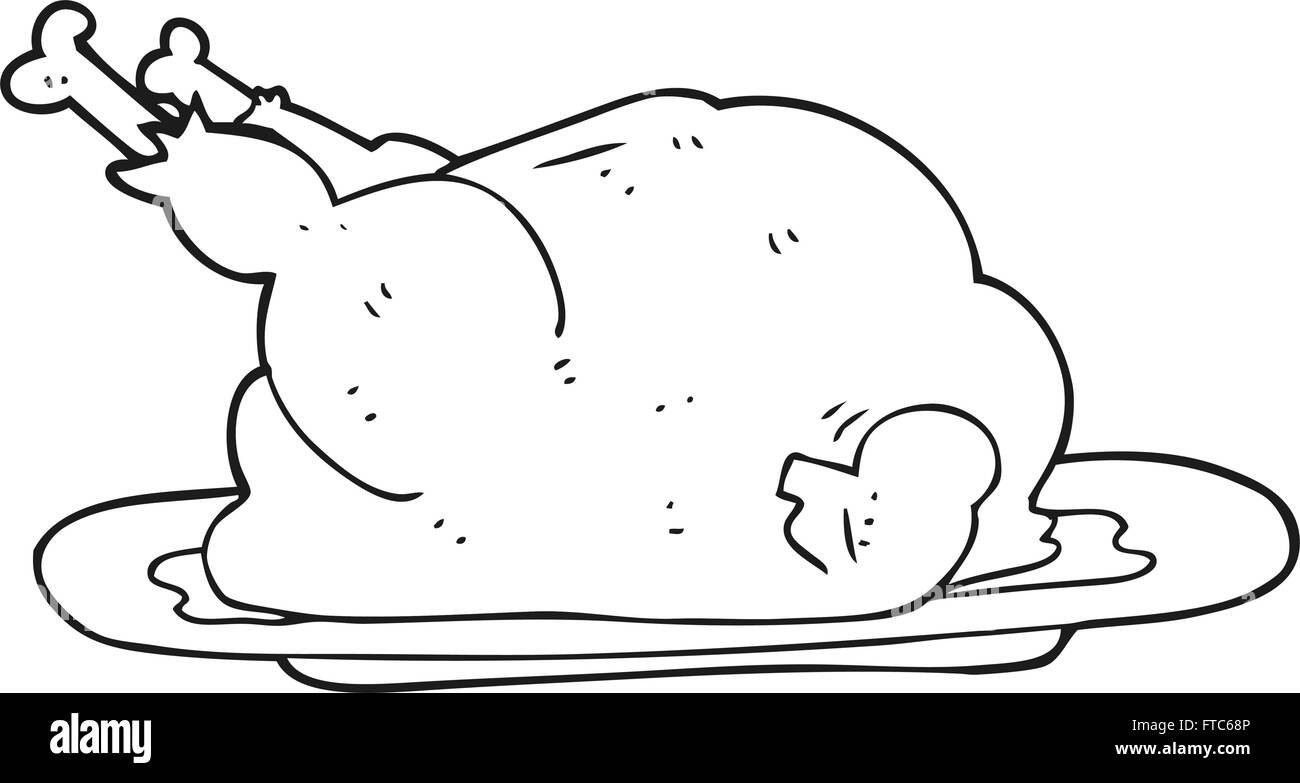 Premium Vector  Roasted baked chicken on platter in line art sketch style